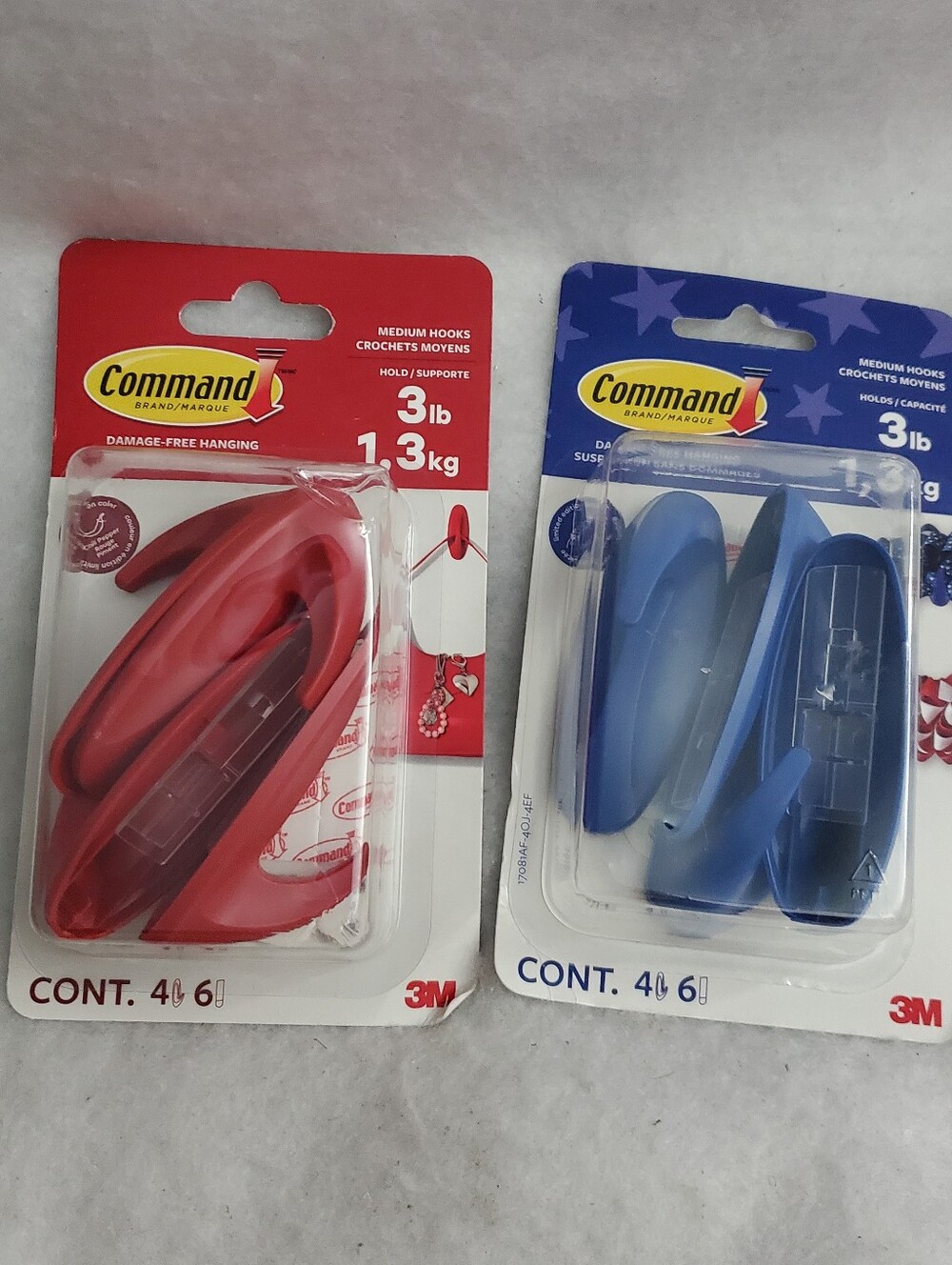 3M Command Medium Hooks 3 lb – Red & Blue Limited Edition Colors – 2 Packs